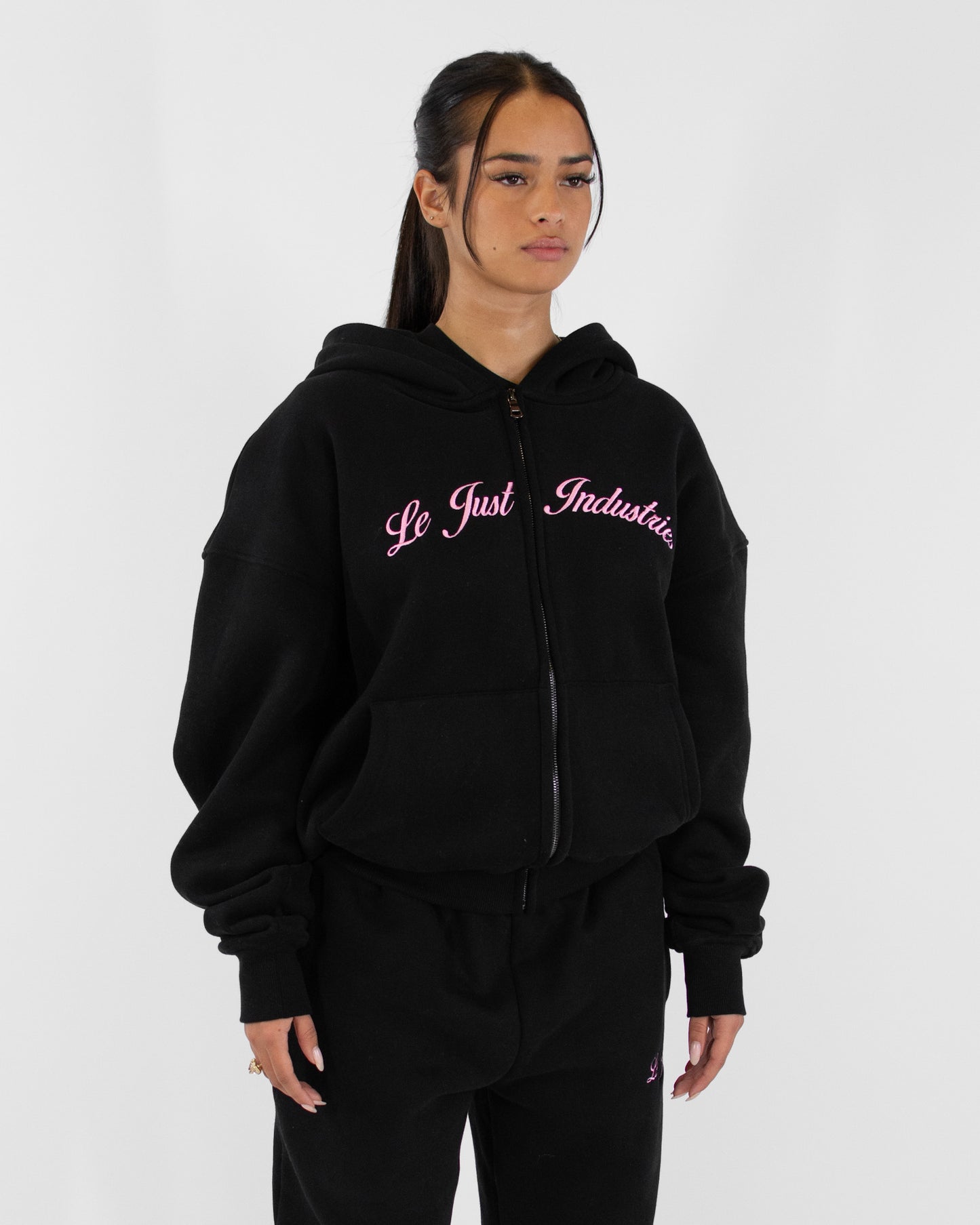 Zip Hoodie - Black/Pink