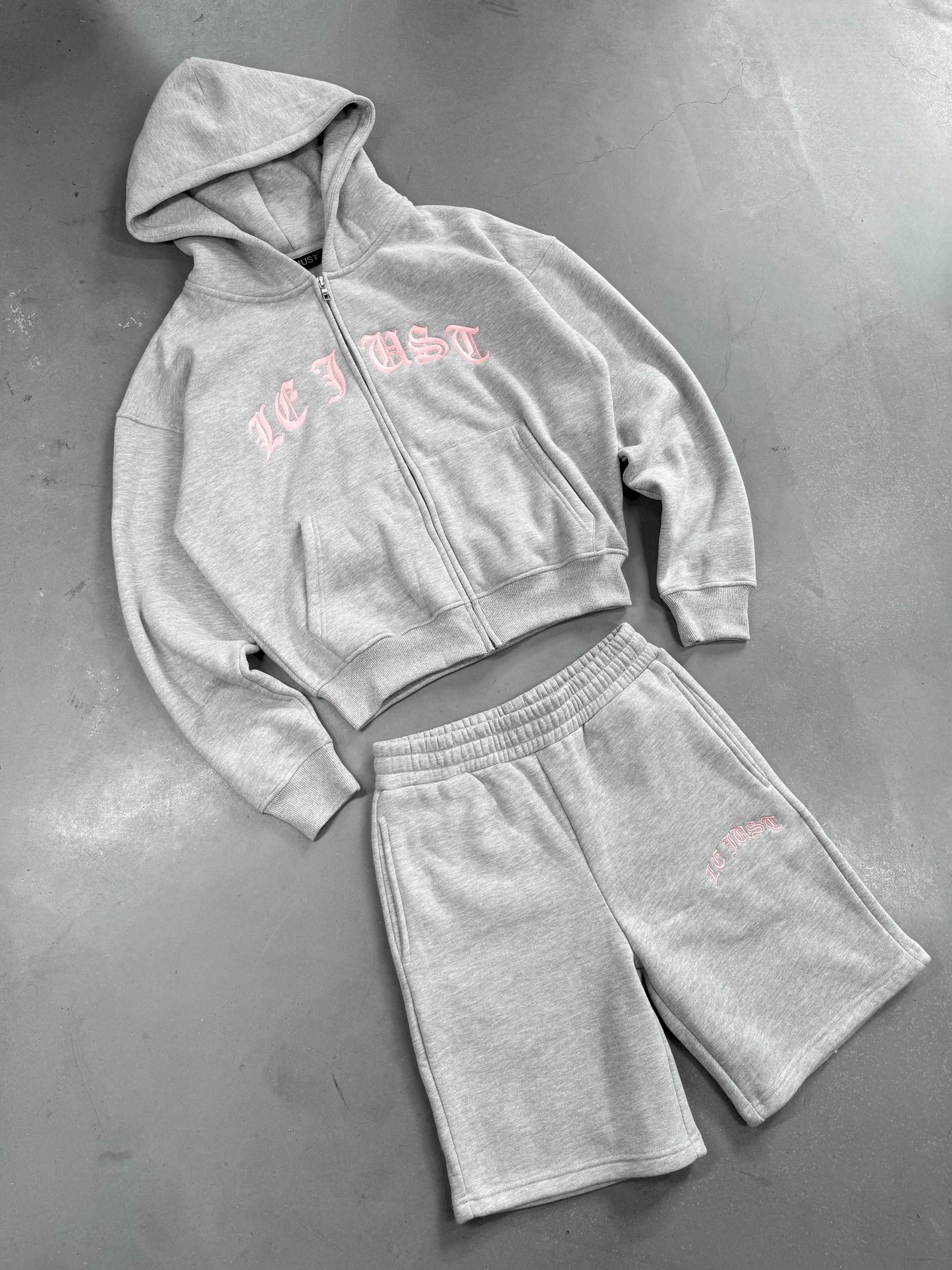 Monogram Zip Hoodie - Grey/Pink