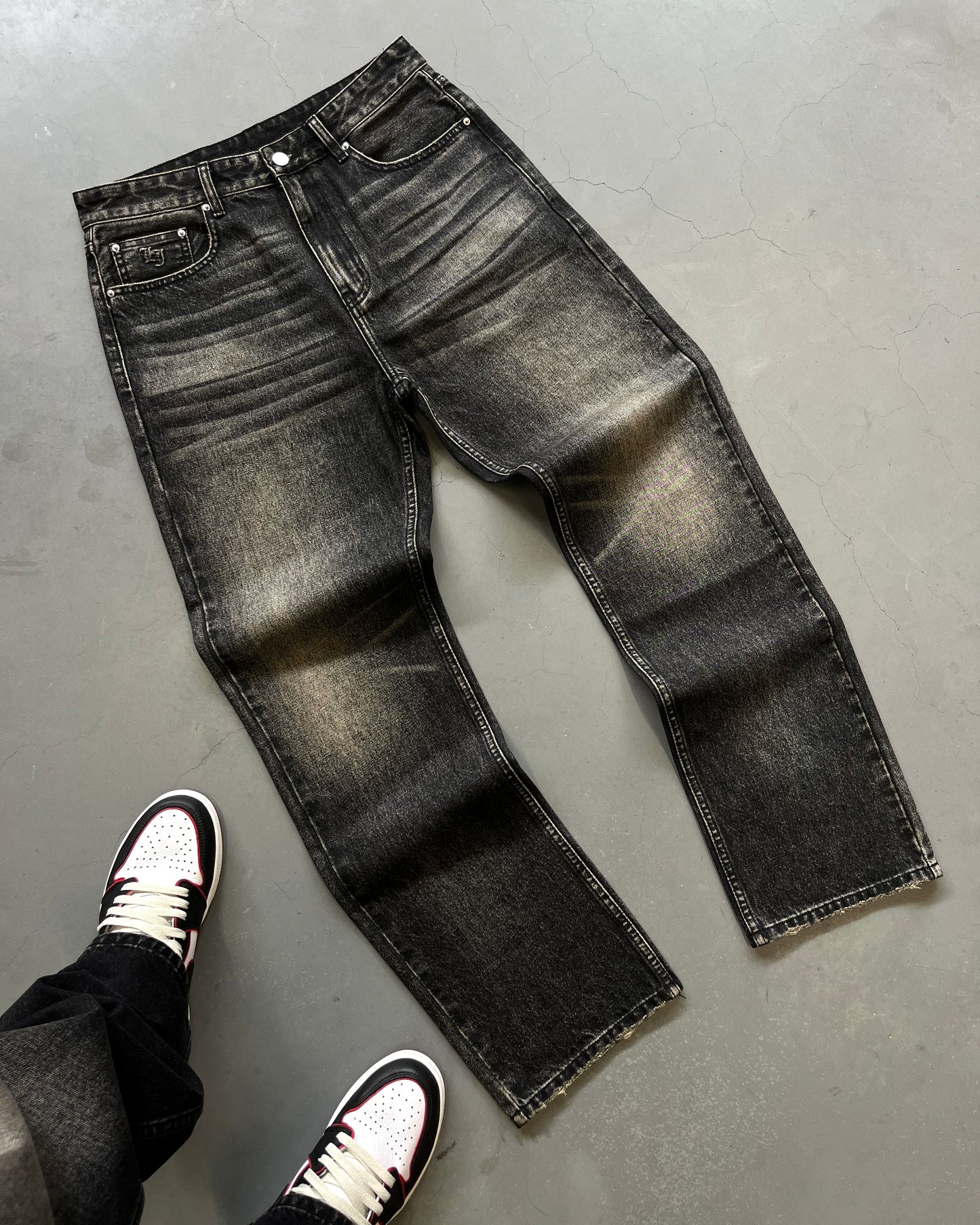 Embossed Black Washed Jeans