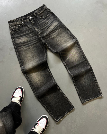 Embossed Black Washed Jeans