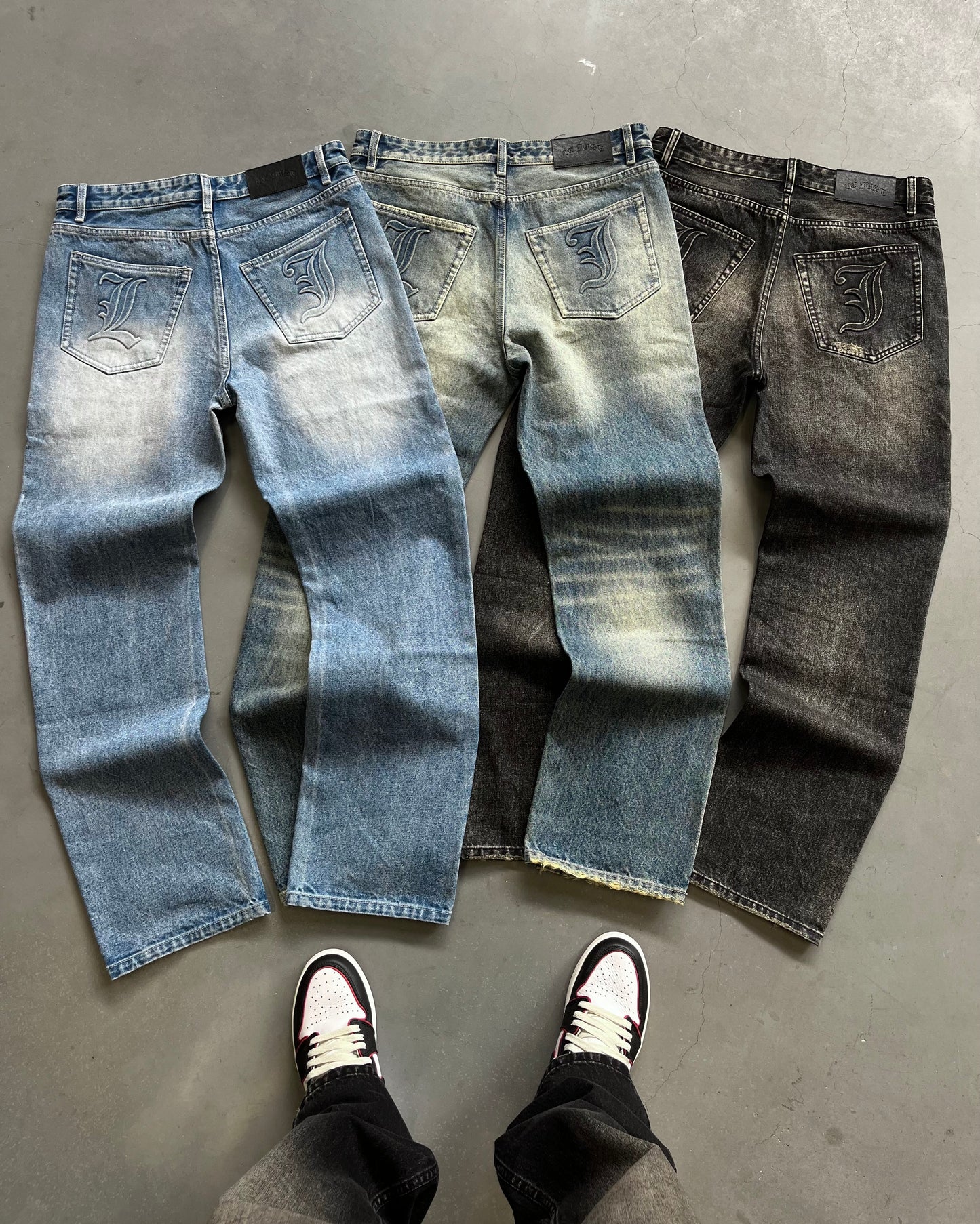 Embossed Black Washed Jeans