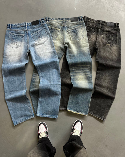 Embossed Black Washed Jeans