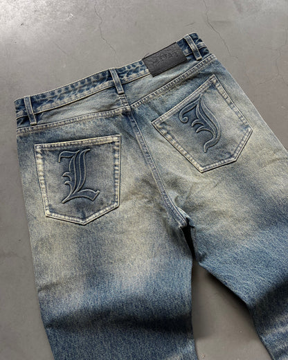 Embossed Blue Washed Jeans