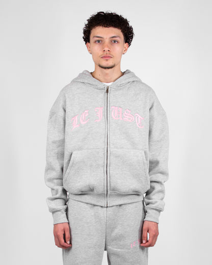 Monogram Zip Hoodie - Grey/Pink