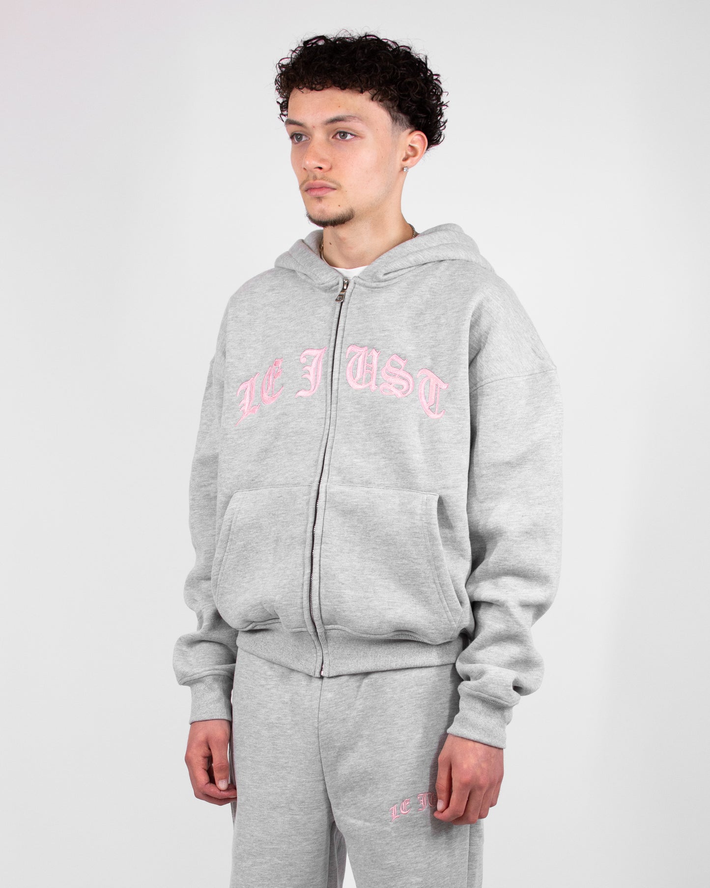 Monogram Zip Hoodie - Grey/Pink