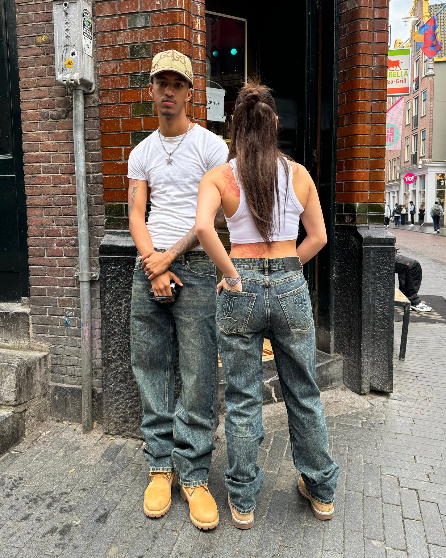 Embossed Dark Blue Jeans